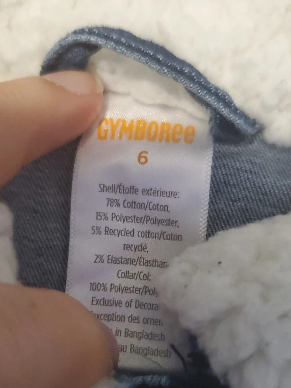 Gymboree Denim Jacket with White Sherpa Collar and Yellow Floral Embroidery
